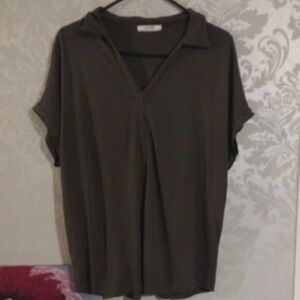 Green Dolman Sleeve Polo Blouse